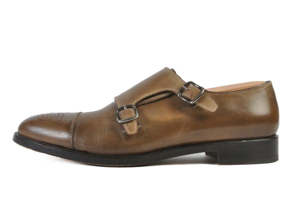Fratelli Rossetti Brown Perf Toe Double Monk Strap Shoes