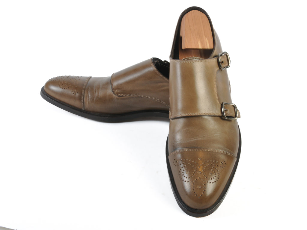 Fratelli Rossetti Brown Perf Toe Double Monk Strap Shoes