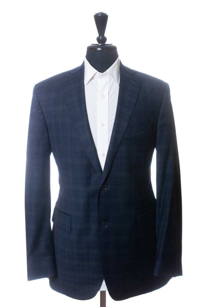 Saks Fifth Avenue Blue Check Slim Fit Wool Blazer