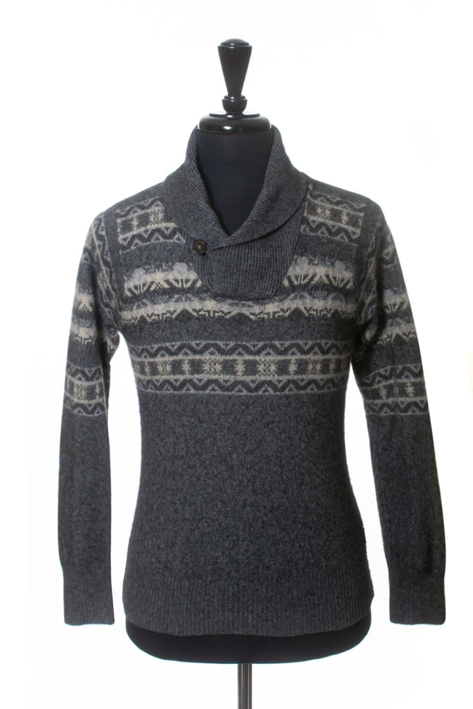 Paul Smith Gray Nordic Patterned Shawl Collar Sweater