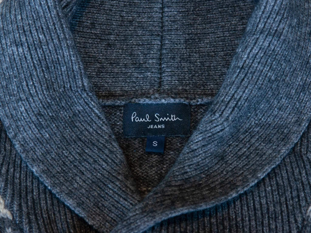 Paul Smith Gray Nordic Patterned Shawl Collar Sweater