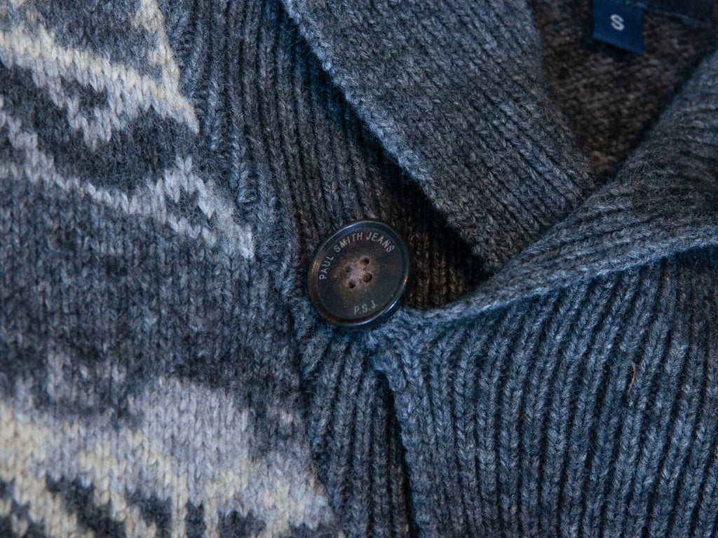 Paul Smith Gray Nordic Patterned Shawl Collar Sweater
