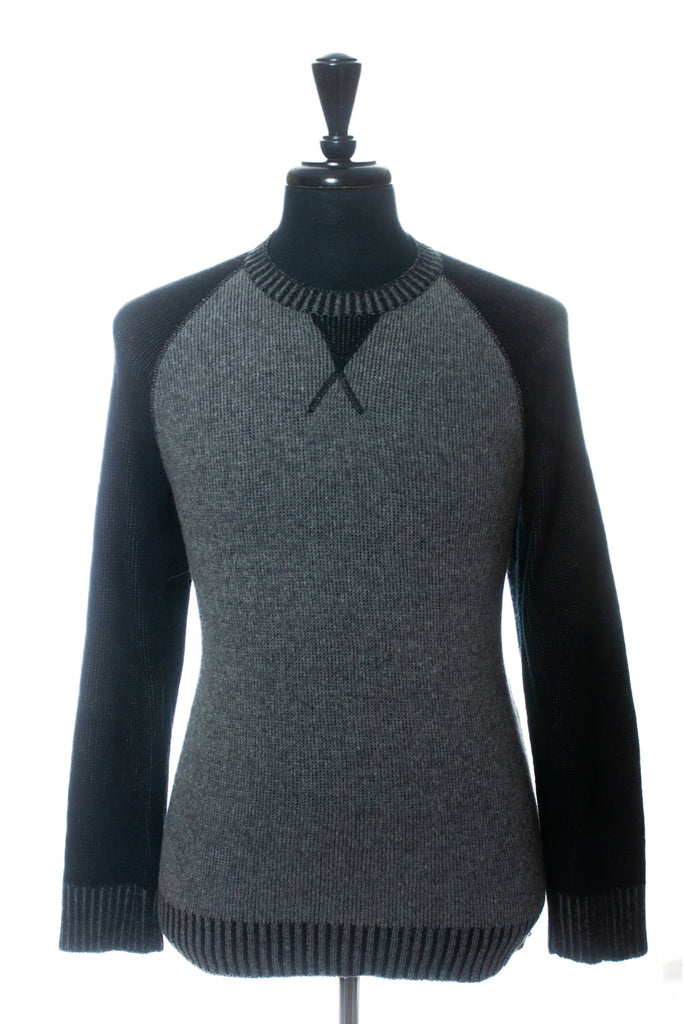 Benson Grey and Black Cashmere Blend Crew Neck Sweater