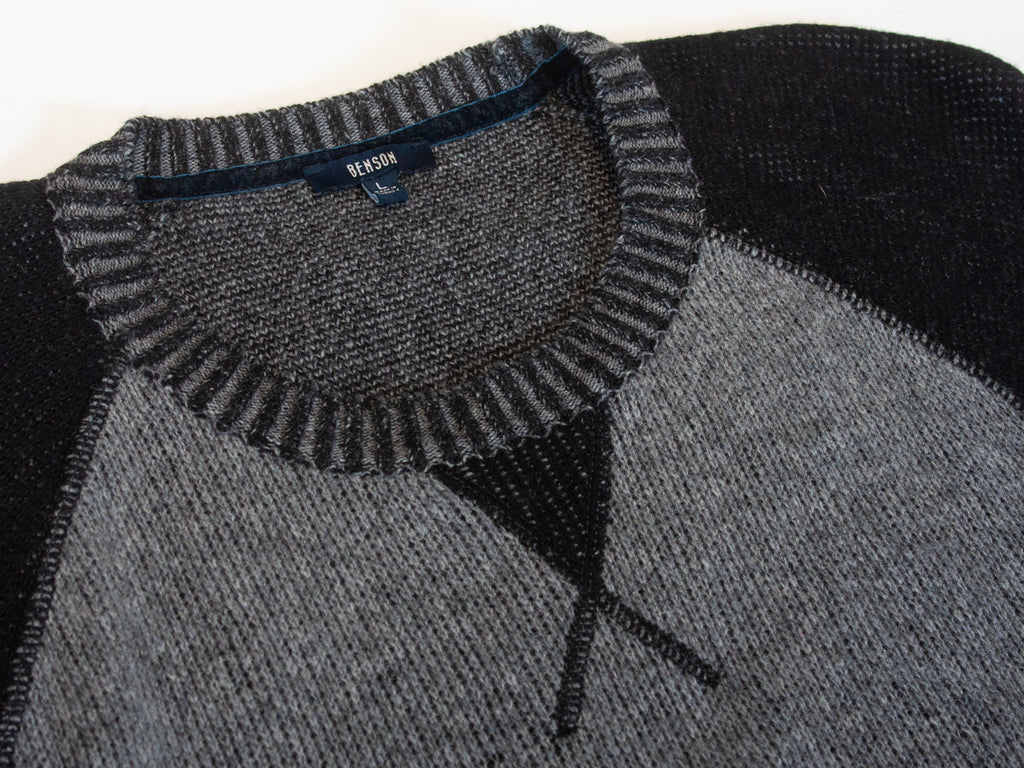 Benson Grey and Black Cashmere Blend Crew Neck Sweater