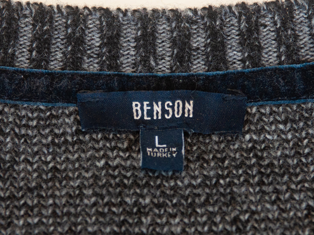 Benson Grey and Black Cashmere Blend Crew Neck Sweater