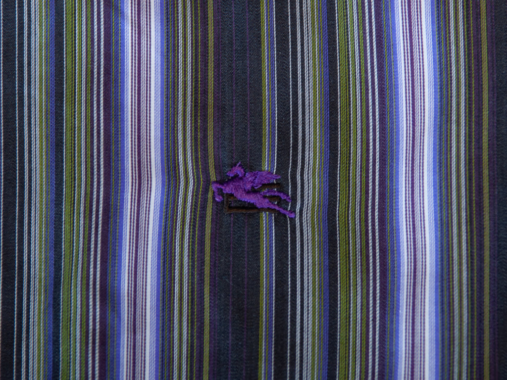 Etro Green and Purple Barcode Striped Shirt