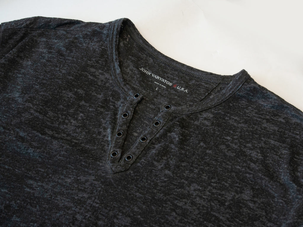John Varvatos Washed Grey Melange Henley T-Shirt