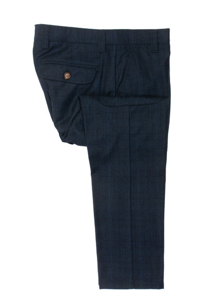 Eleventy Navy Blue Check Baggy Cargo Pants
