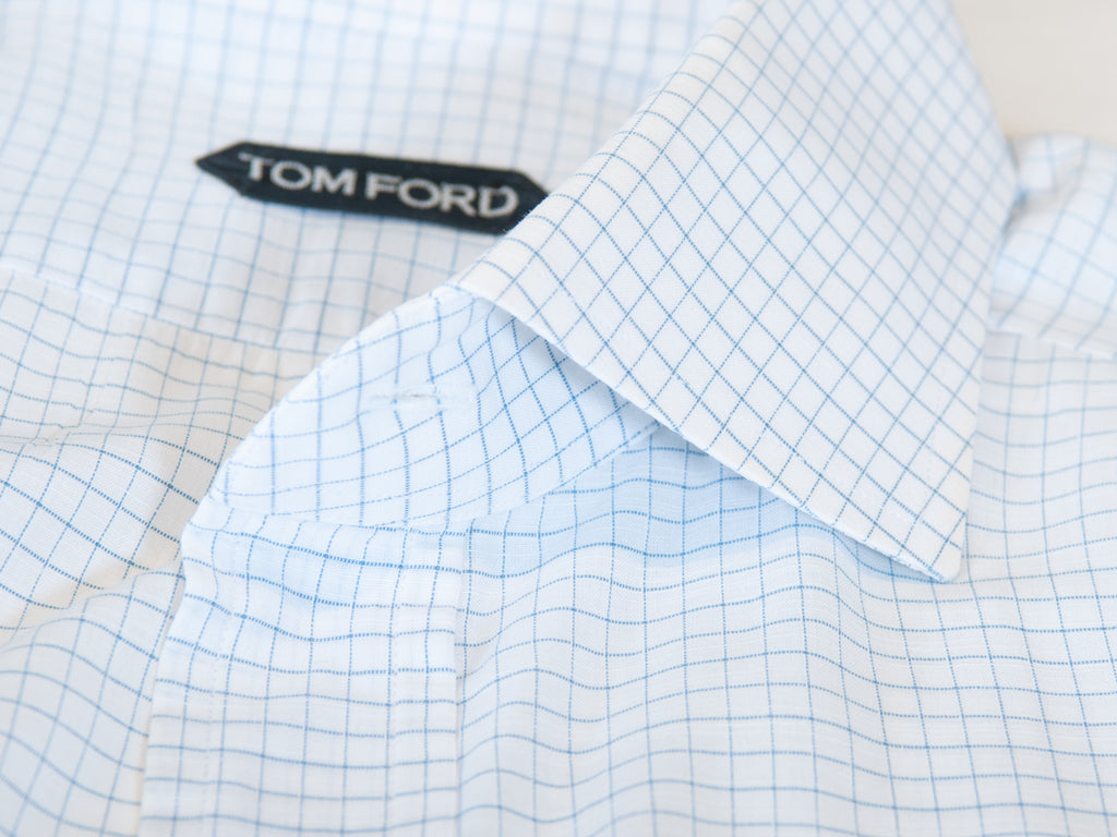 Tom Ford Blue Graph Check Cotton Shirt