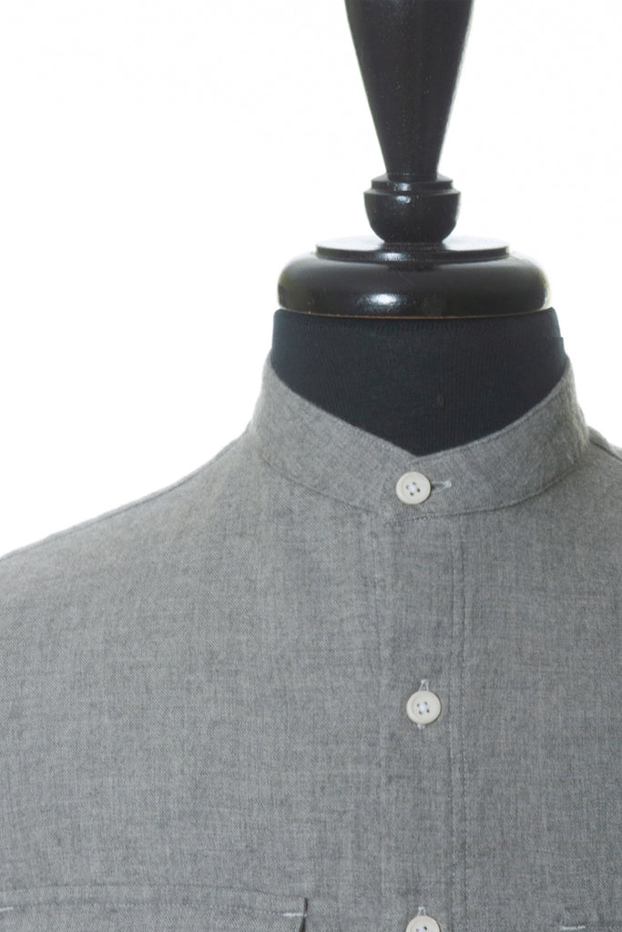 Wings + Horns Grey Flannel Banded Collar Shirt