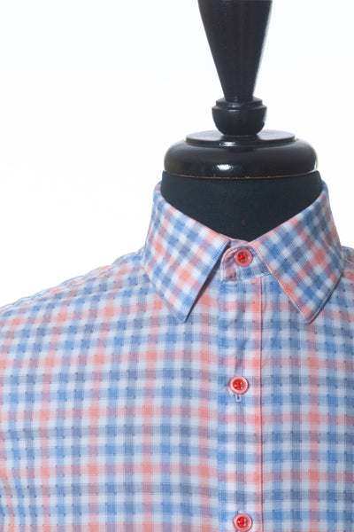 Robert Graham Peach and Blue Check Classic Fit Shirt