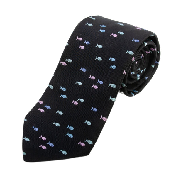 Ted Baker Black Embroidered Fish Patterned Tie