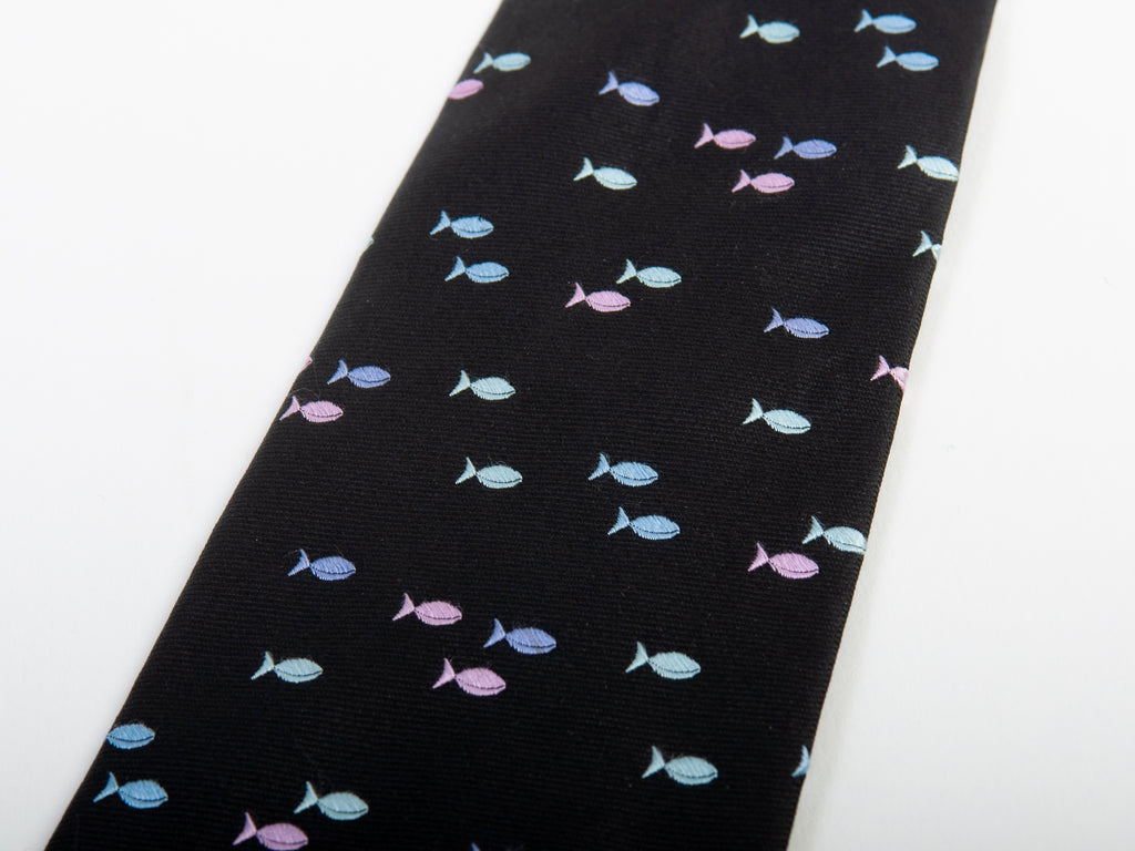 Ted Baker Black Embroidered Fish Patterned Tie