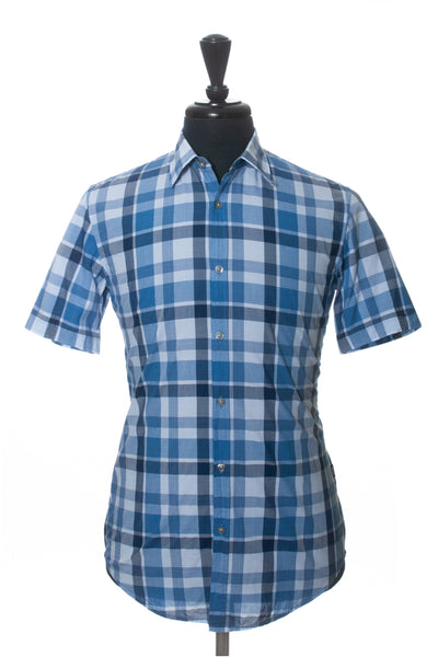 Hugo Boss Blue Check Slim Fit Marco_2 Short Sleeve Shirt