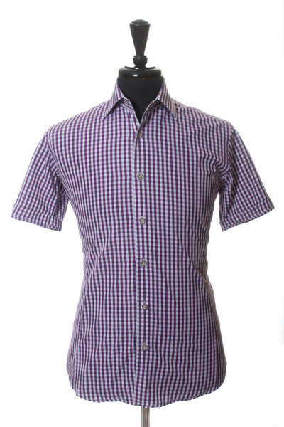 Jared Lang Purple Gingham Check Short Sleeve Shirt