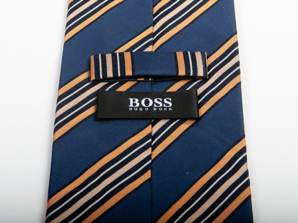 Hugo Boss Golden Yellow on Navy Blue Striped Tie