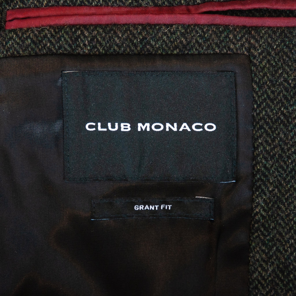 Club Monaco Grant Fit Green Herringbone Tweed Blazer