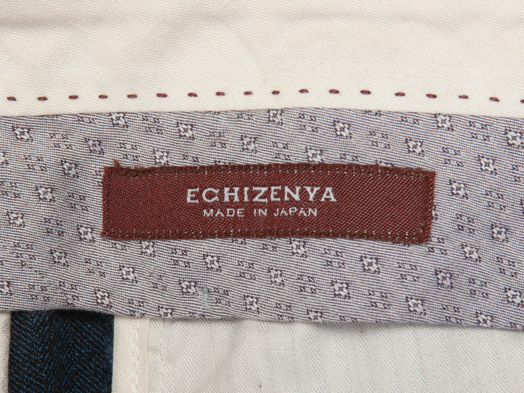 Echizenya Garment Dyed Blue Herringbone Cuffed Pants