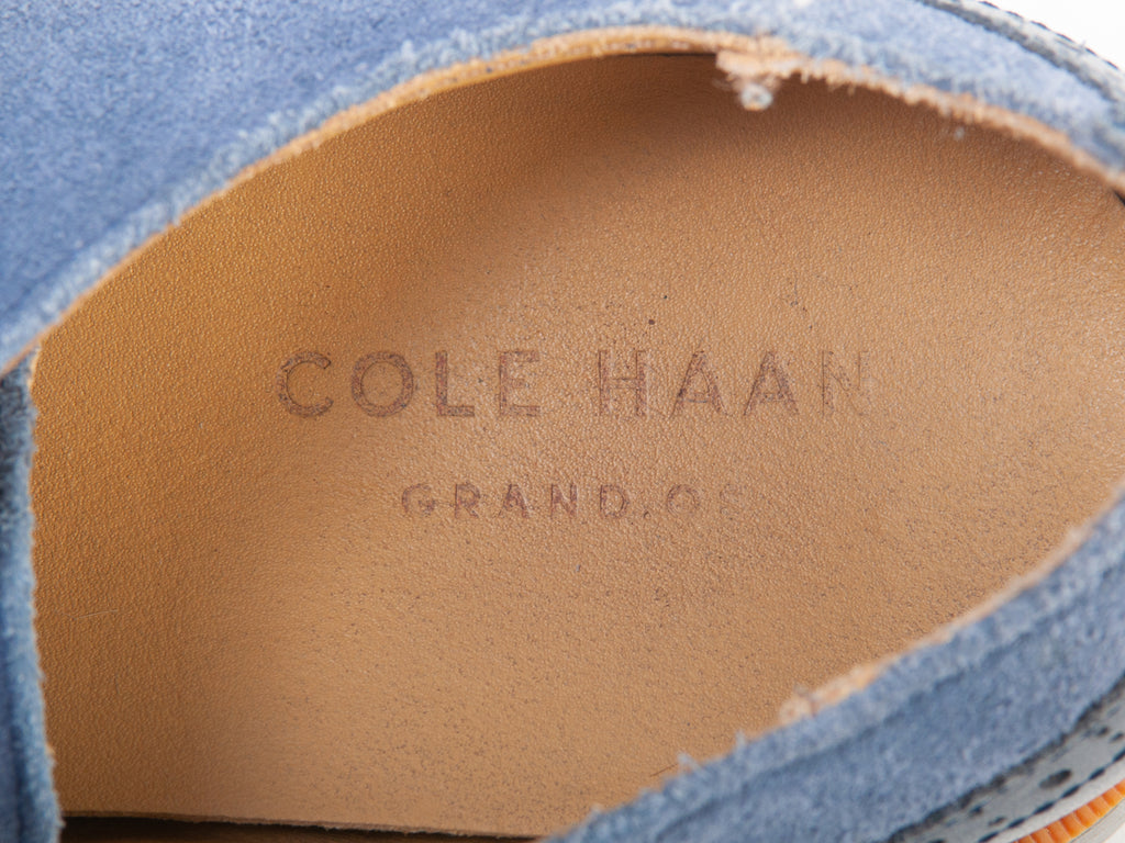 Cole Haan Grand.OS Blue Suede Wingtip Derby Shoes