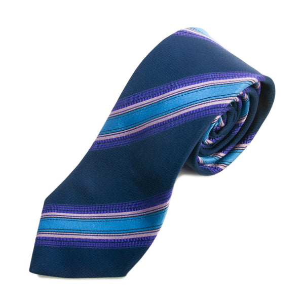 Etro Purple on Navy Blue Striped Silk Tie