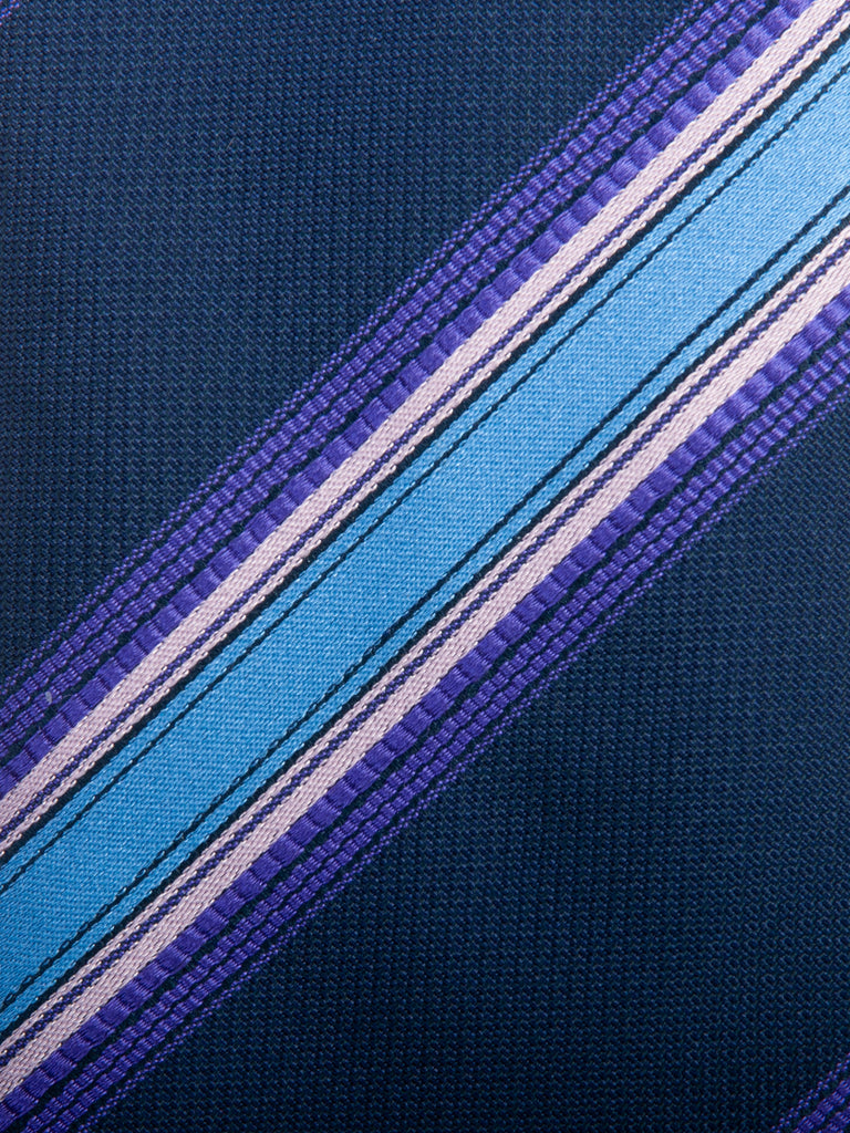 Etro Purple on Navy Blue Striped Silk Tie