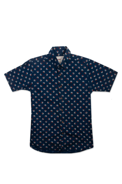 Eighteen Waits Navy Blue Floral Print Short Sleeve Shirt