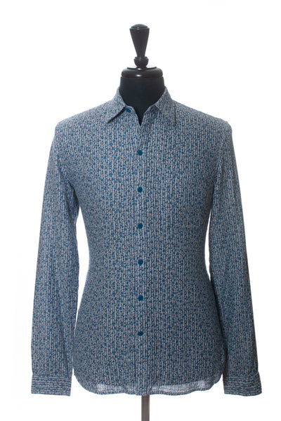 John Varvatos Blue Floral Ditsy Stripe Reversible Chambray Shirt