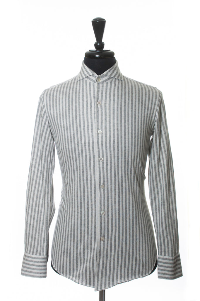 Canali Grey Striped Flannel Shirt