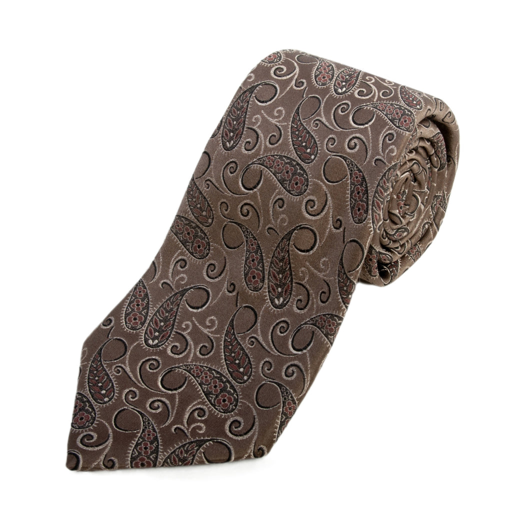 Brioni Brown Paisley Hand Made Silk Tie