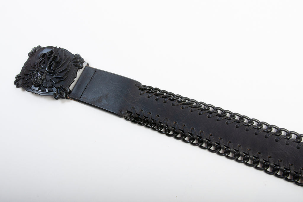 Rock & Republic Black Chain Edged Italian Leather Belt
