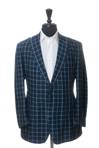 Sam Abouhassan Navy Blue Check Scabal Linen Blazer