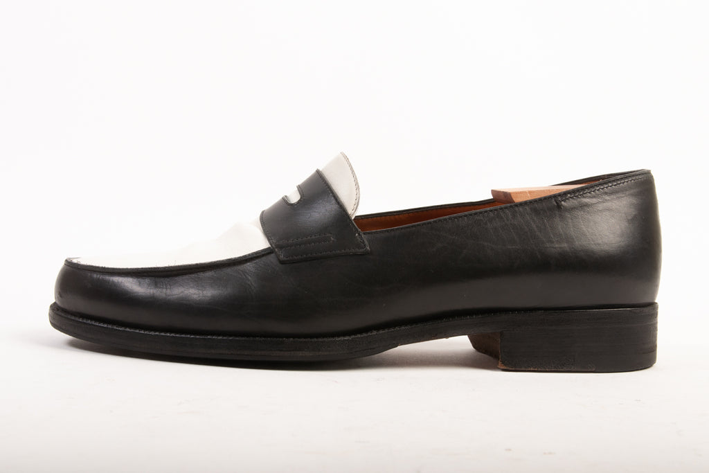 Tom Ford Black and White Leather Penny Loafers