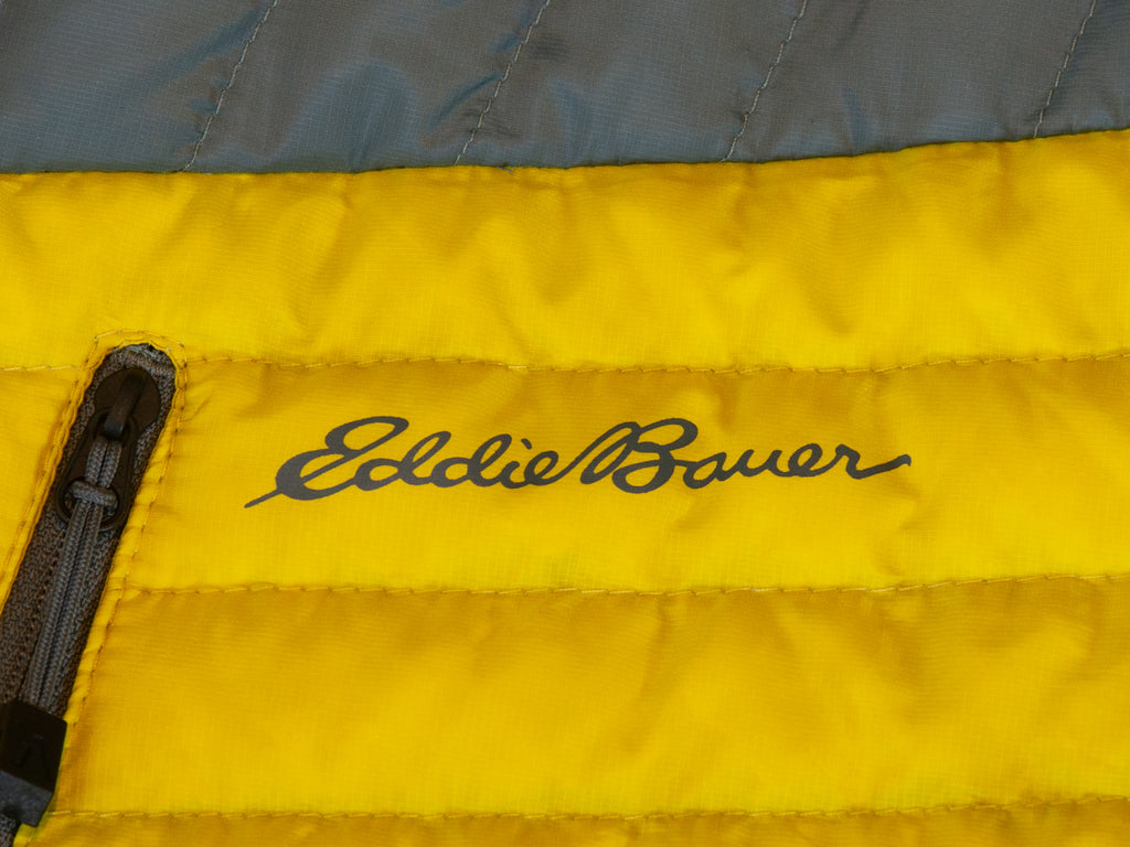 Eddie Bauer Grey and Yellow Stormdown 800 Lightweight Puffer Jacket