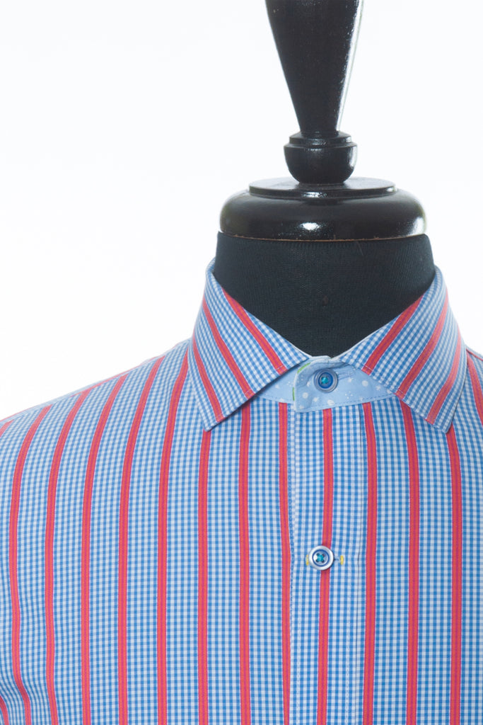 Robert Graham Red Stripe on Blue Check Tailored Fit Shirt