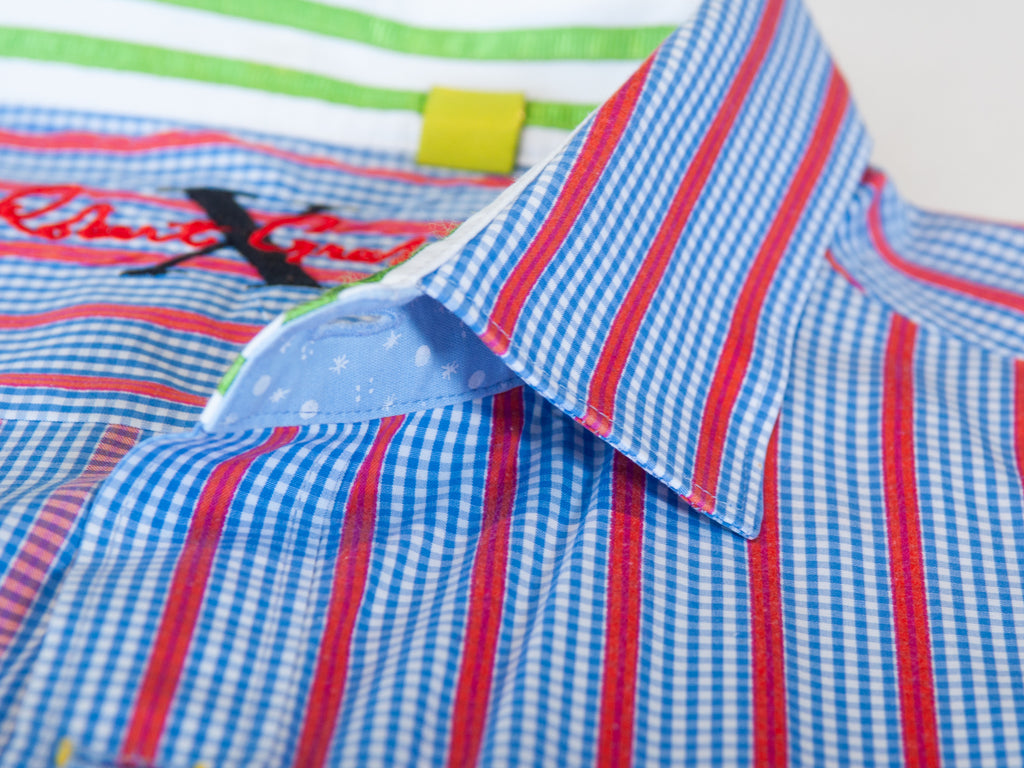 Robert Graham Red Stripe on Blue Check Tailored Fit Shirt