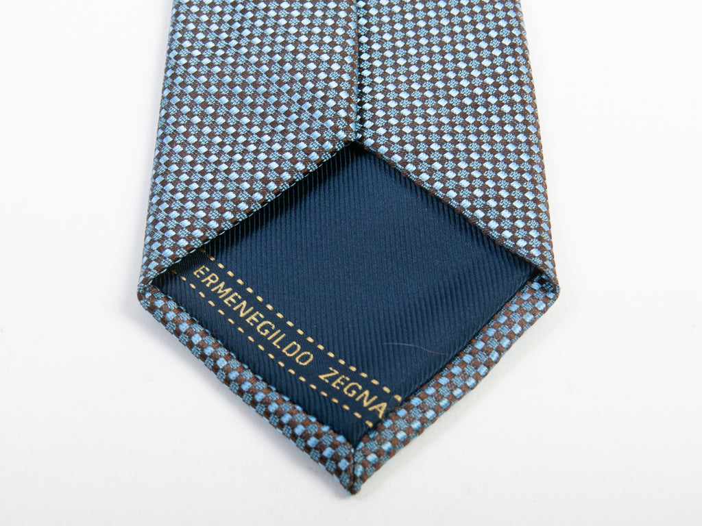 Ermenegildo Zegna Blue on Brown Weave Silk Tie