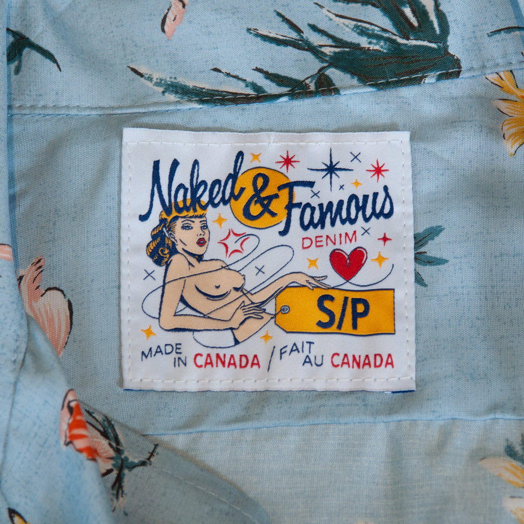 Naked & Famous NWT Blue Silky Flowers Aloha Shirt