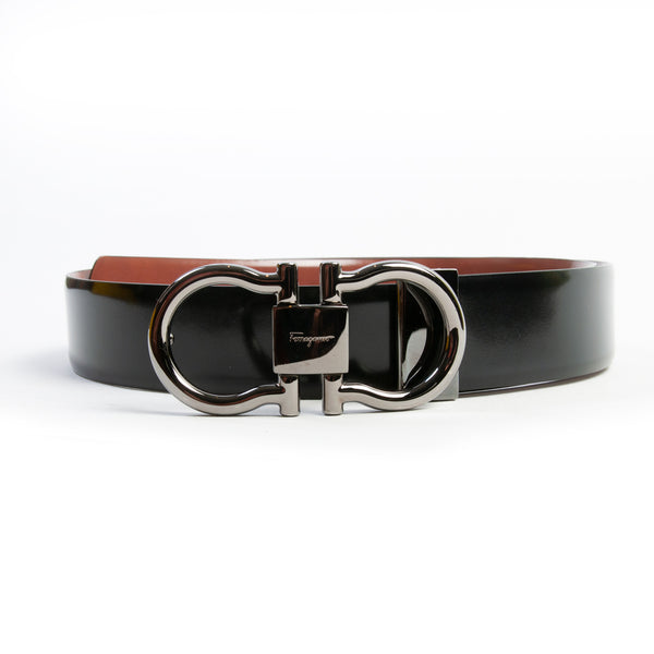 Salvatore Ferragamo Black Leather Gancini Buckle Belt