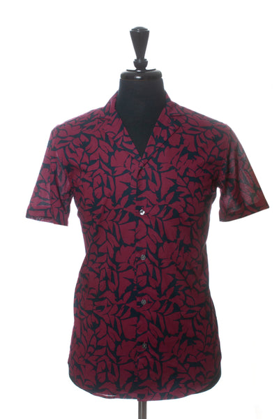 Michael Kors Deep Red Floral Print Slim Fit Short Sleeve Shirt