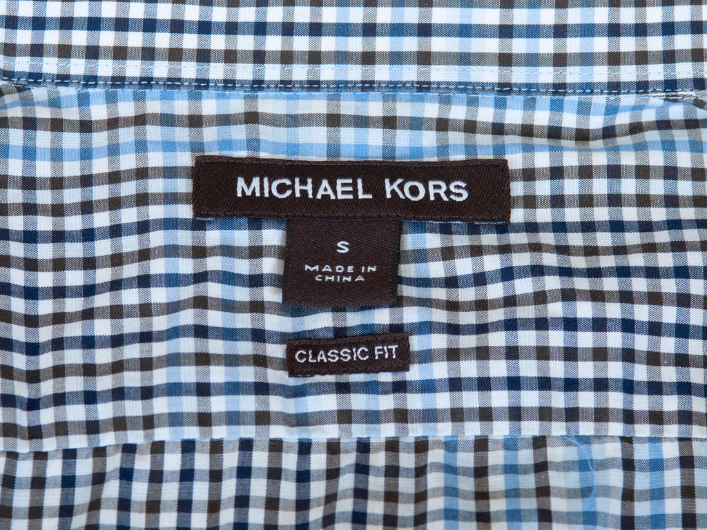 Michael Kors Brown and Blue Check Classic Fit Shirt Small