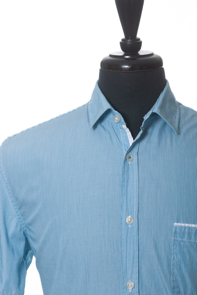 Hugo Boss Blue Striped Slim Fit Ring Short Sleeve Shirt