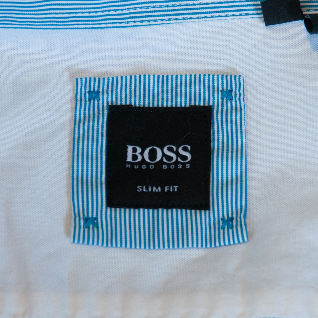 Hugo Boss Blue Striped Slim Fit Ring Short Sleeve Shirt