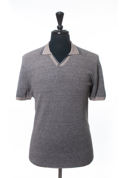 Gran Sasso Brown Knit Linen Blend Polo Shirt