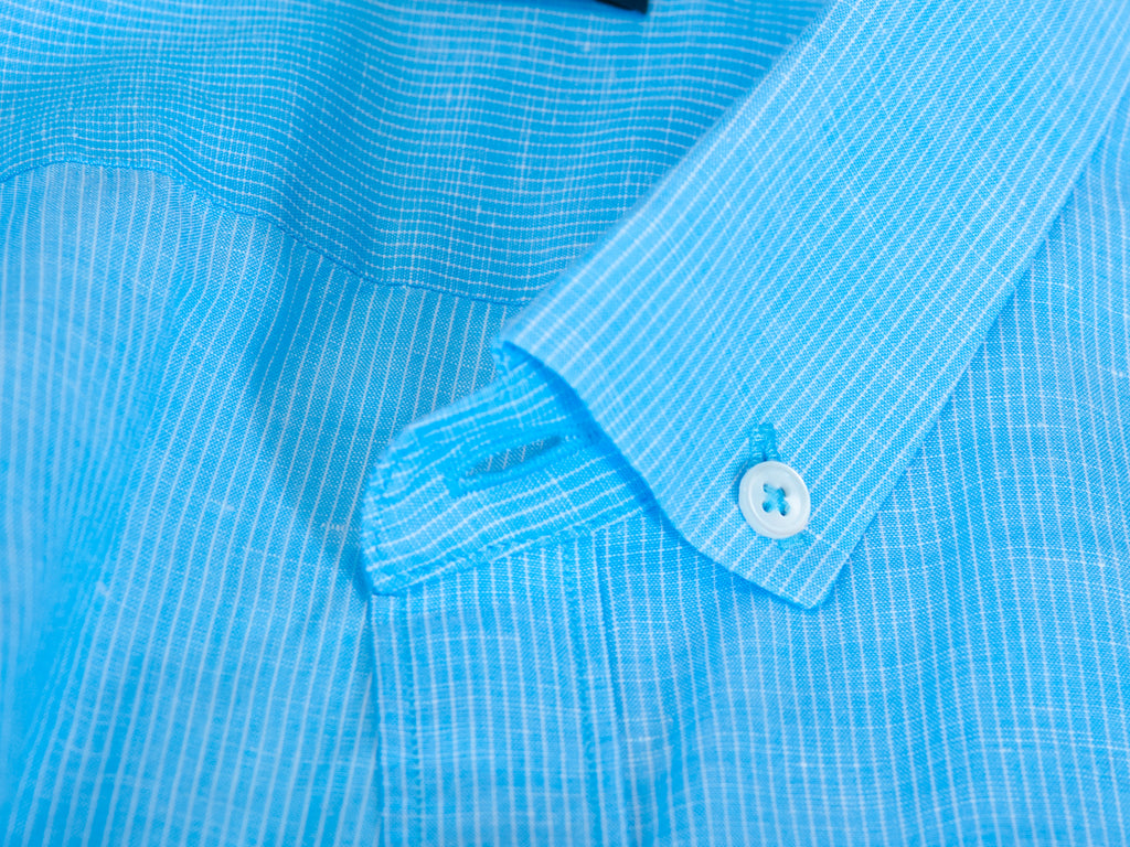 Zachary Prell Blue Microstripe Linen Blend Short Sleeve Shirt