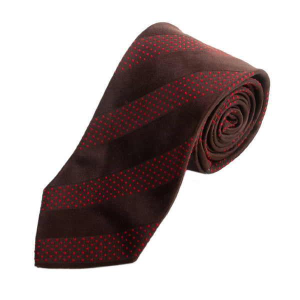 Ermenegildo Zegna Brown Dotted Stripe Silk Cotton Tie