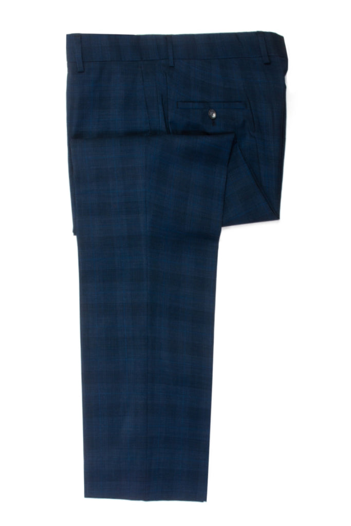 Hugo Boss Navy Blue Check Wool Trousers