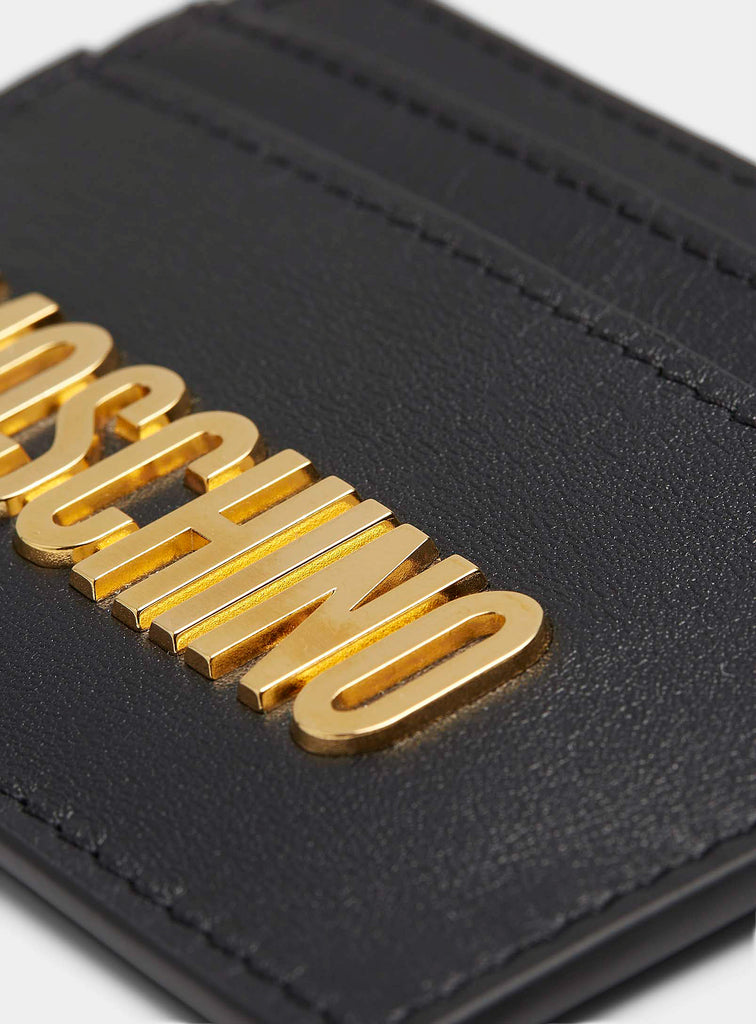 Moschino Golden Signature Black Leather Card Case
