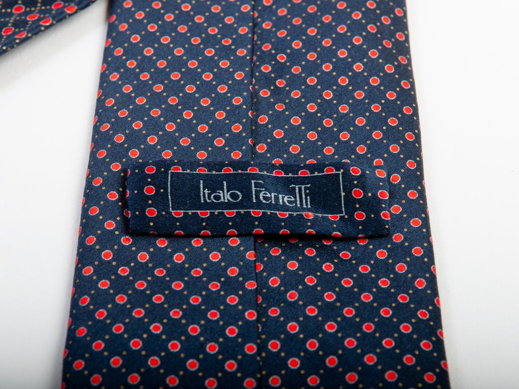 Italo Ferretti Red on Navy Blue Dotted Geometric Tie