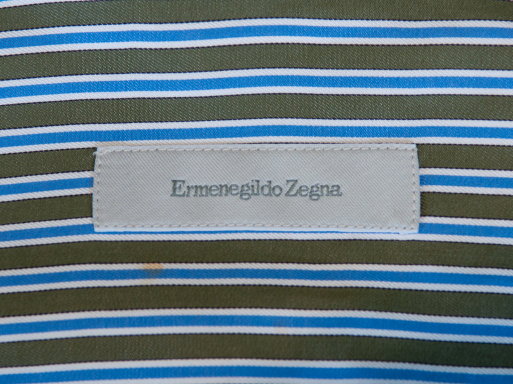 Ermenegildo Zegna Blue on Green Striped Classic Fit Shirt