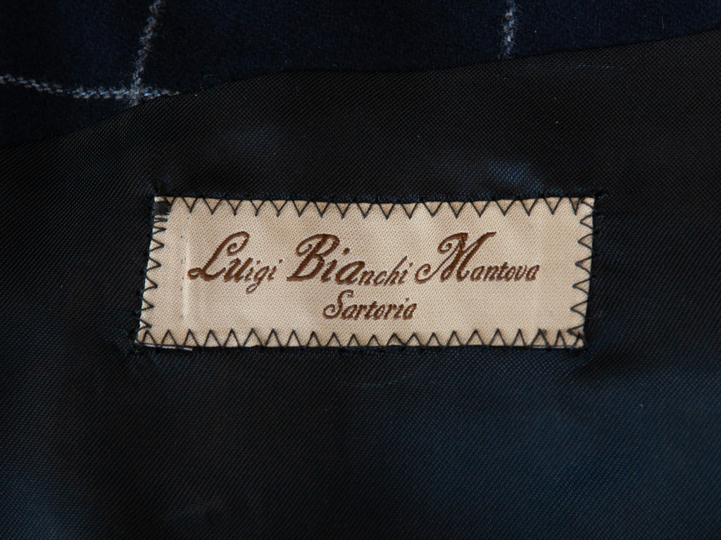 Luigi Bianchi Navy Blue Windowpane Check Flannel Lined Blazer